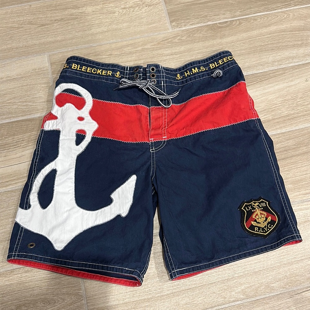 Ralph Lauren Polo swim trunks board shorts Bleecker Anchor nautical S